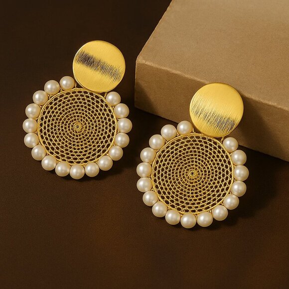 NKULTD Jewelry - Boho Chic Pearl Circle Earrings 18K Gold Plated S925 Silver Needle